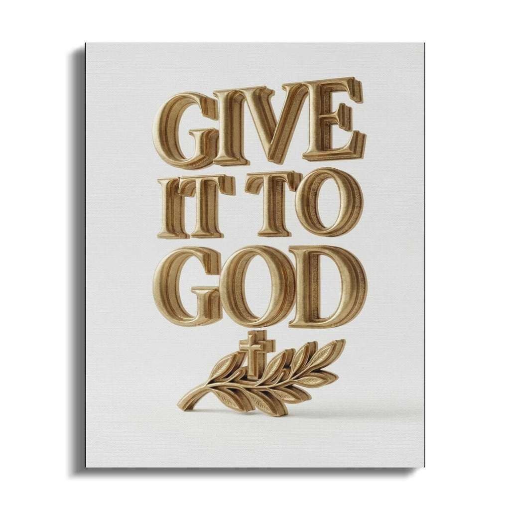 Give It To God gold lettering with a cross on a sprig.