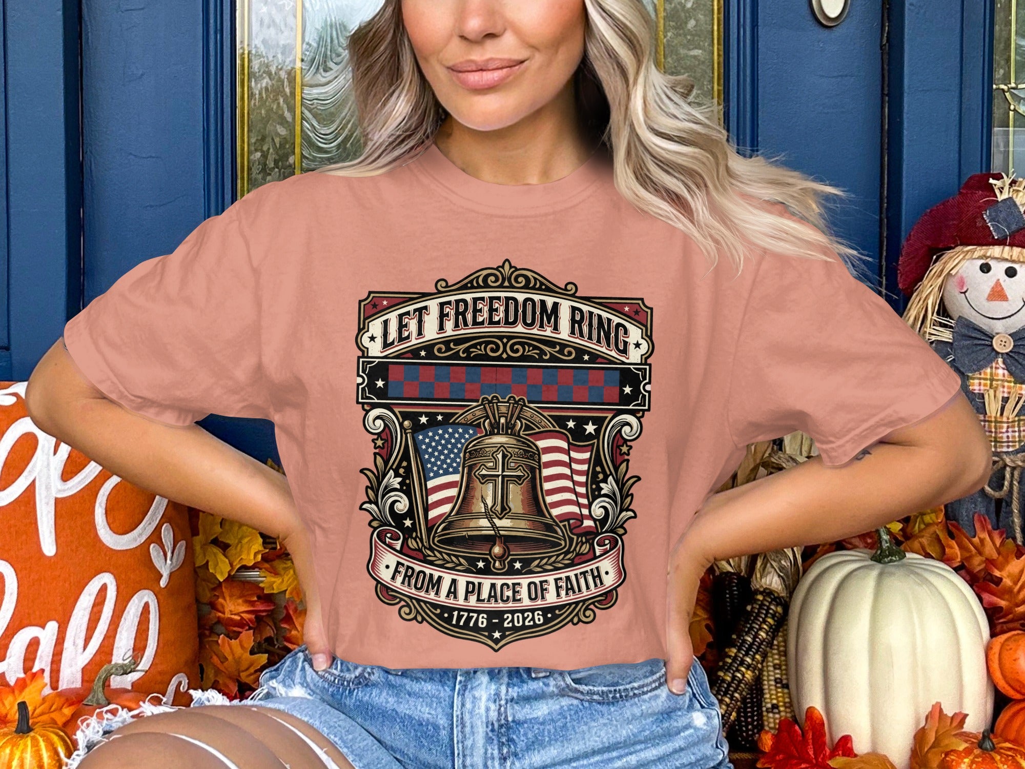 Bell with US flag and text "Let Freedom Ring From A Place Of Faith 1776-2026".