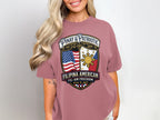 Pink t-shirt with Filipina American flag shield logo and text.