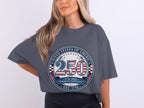 United States of America 250 Semiquincentennial logo on a charcoal t-shirt.
