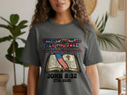 T-shirt with "The Truth Shall Set You Free" and John 8:32.