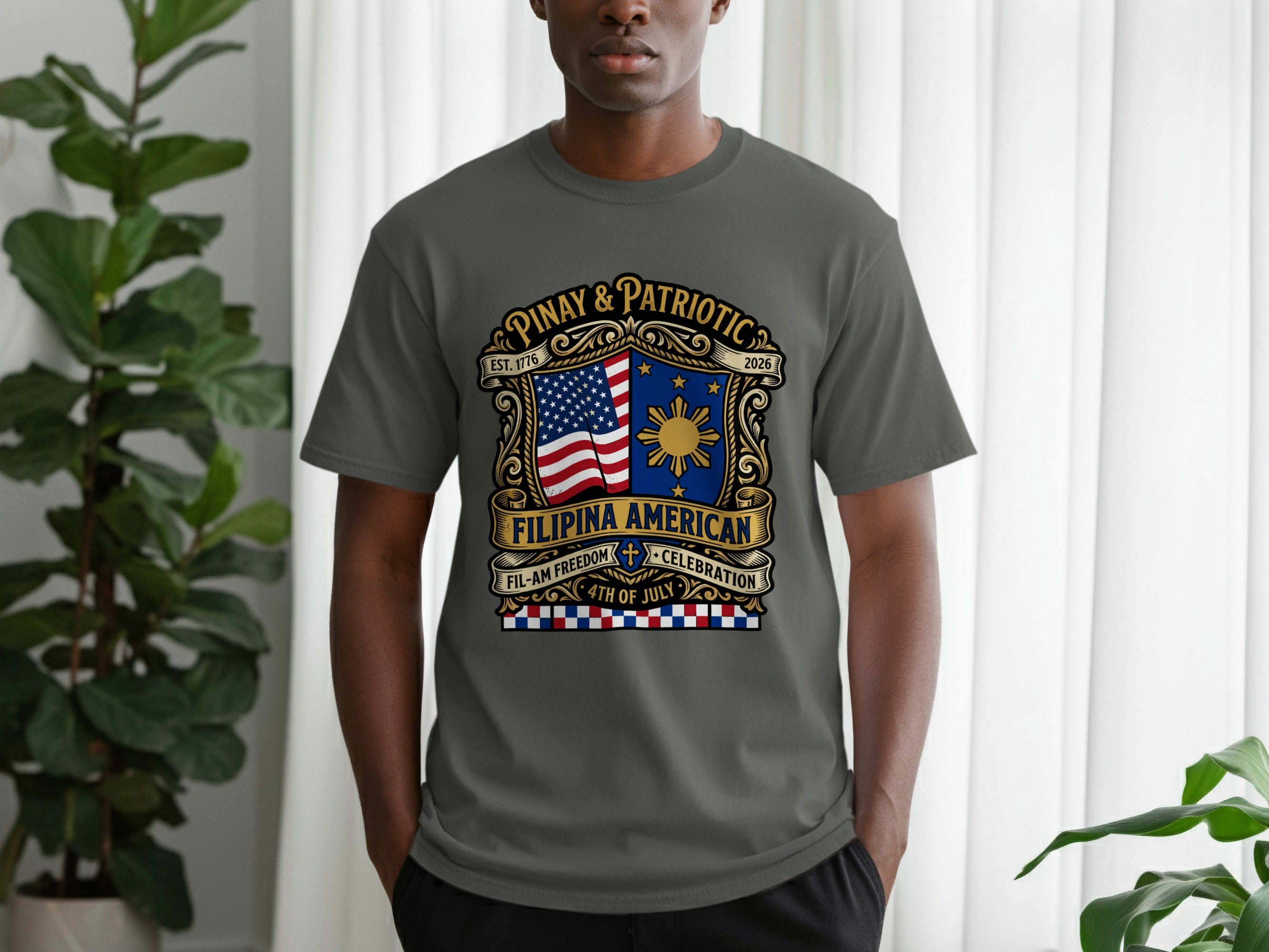 T-shirt with Pinay & Patriotic Fil-Am Freedom Celebration design.