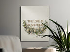The Lord is my Shepherd Psalm 23:1 wall art with floral wreath.