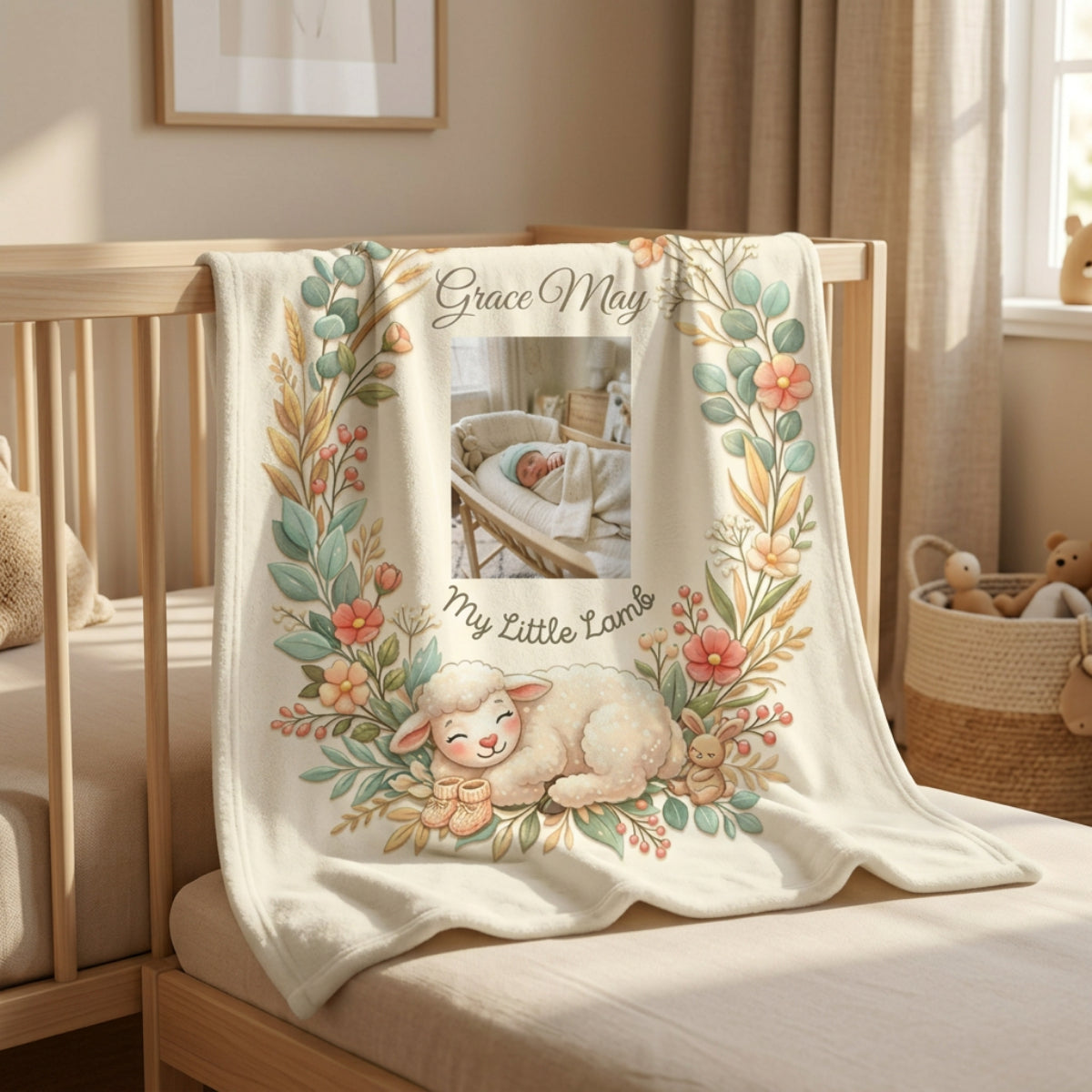 Personalized 'My Little Lamb' Baby Blanket — Soft Fleece Baby Blanket with Name & Lamb Design