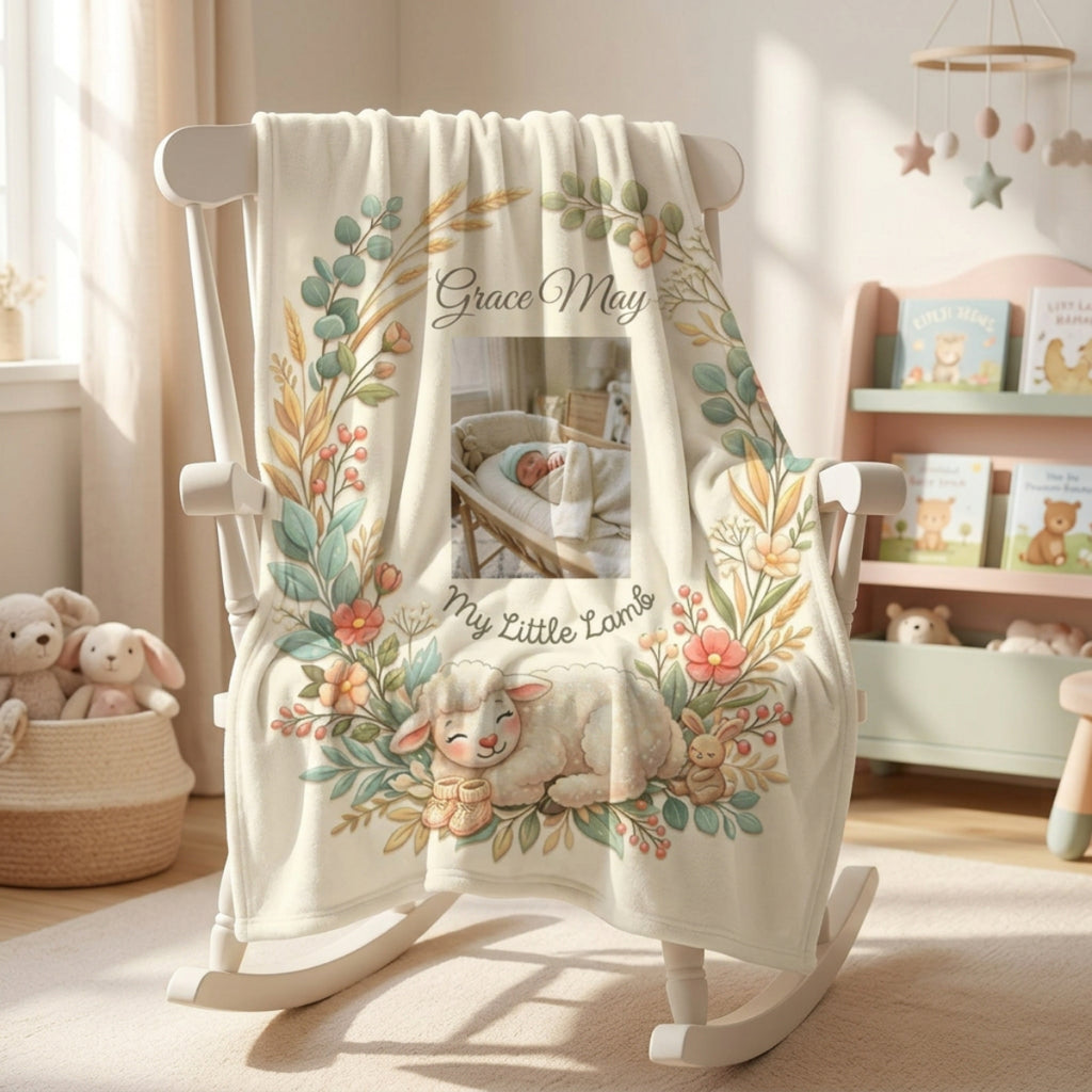 Personalized 'My Little Lamb' Baby Blanket — Soft Fleece Baby Blanket with Name & Lamb Design