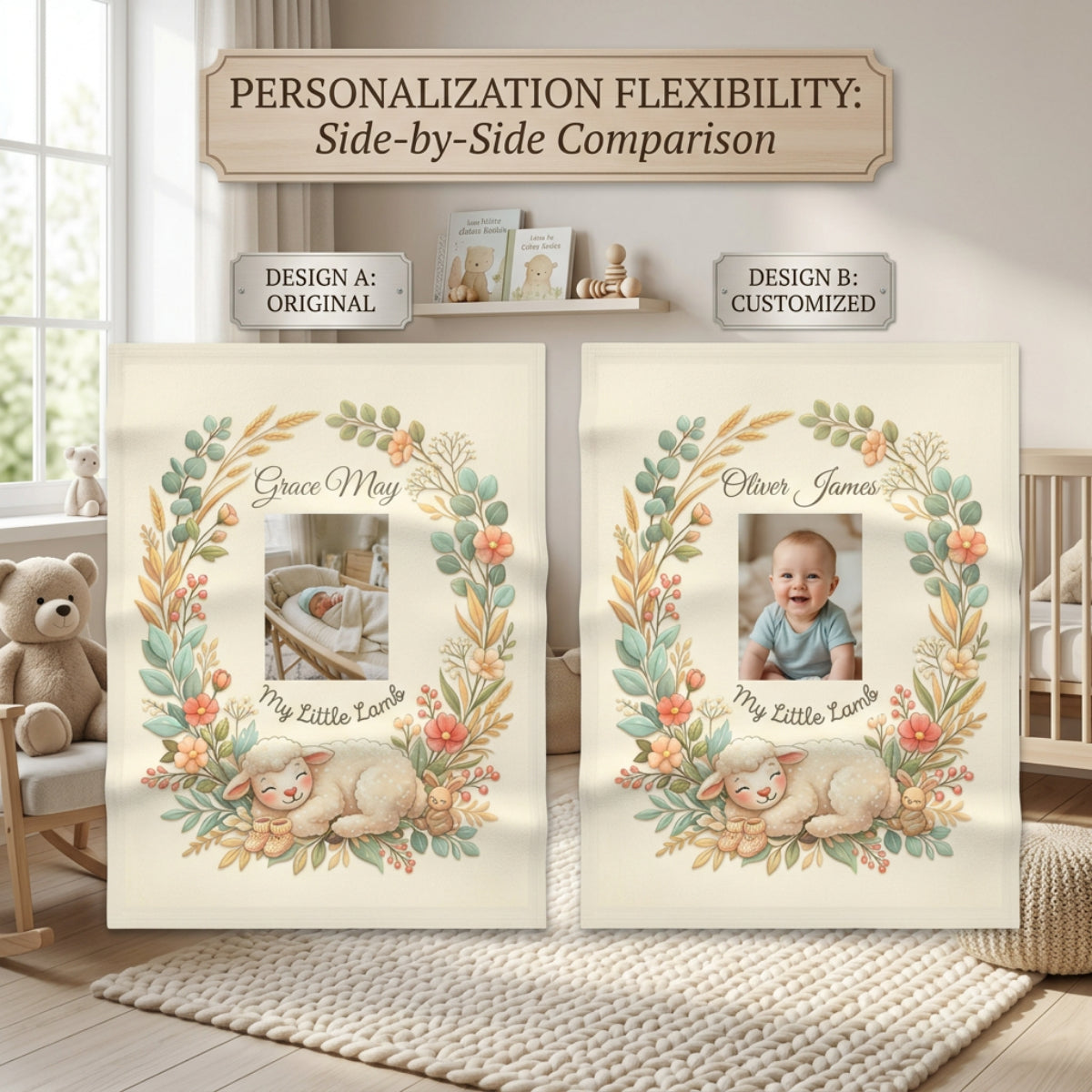 Personalized 'My Little Lamb' Baby Blanket — Soft Fleece Baby Blanket with Name & Lamb Design