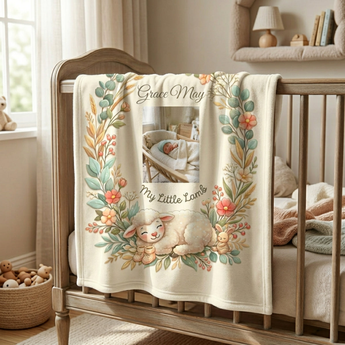 Personalized 'My Little Lamb' Baby Blanket — Soft Fleece Baby Blanket with Name & Lamb Design