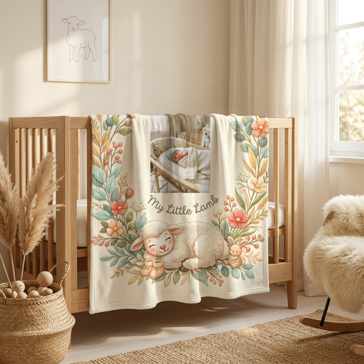 Personalized 'My Little Lamb' Baby Blanket — Soft Fleece Baby Blanket with Name & Lamb Design