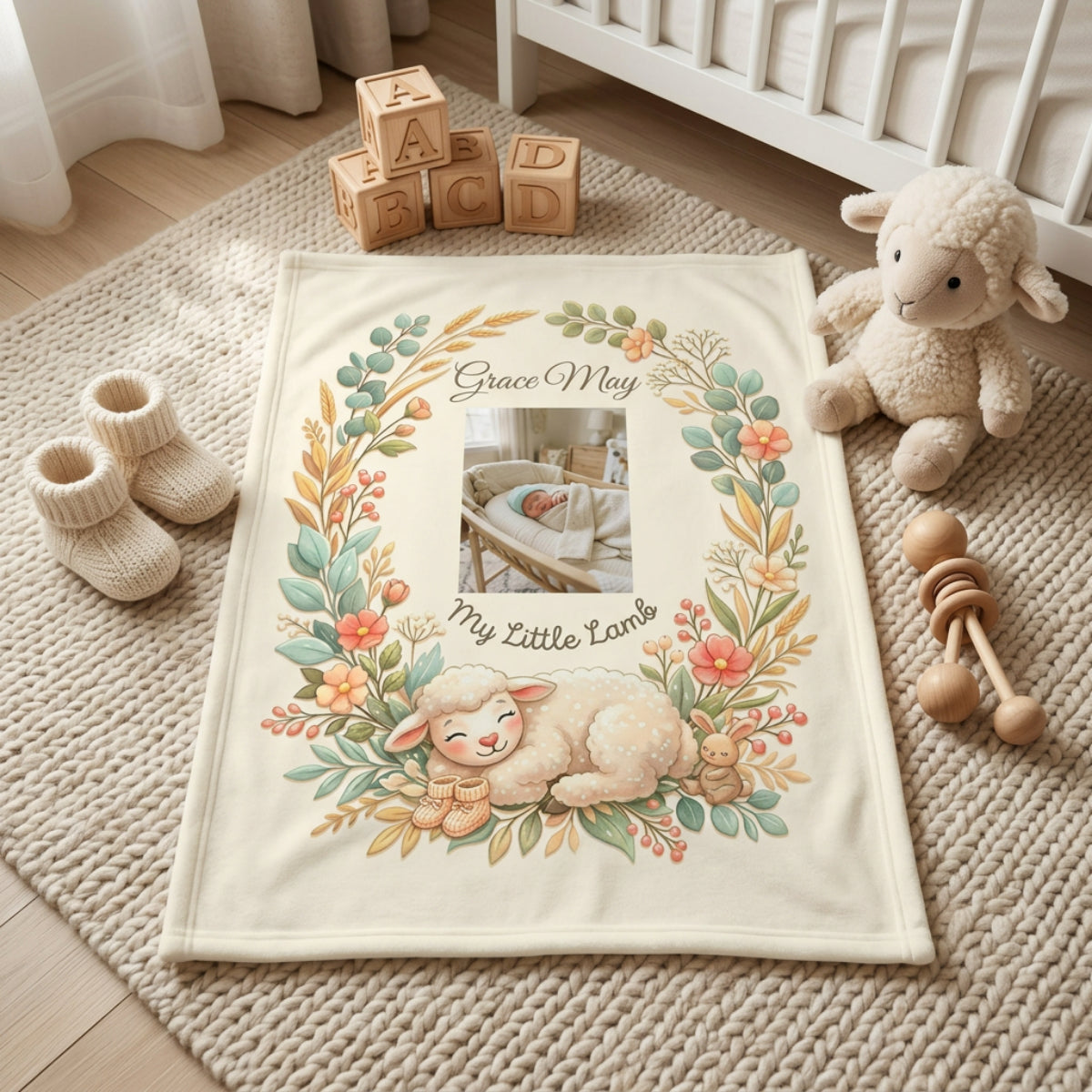 Personalized 'My Little Lamb' Baby Blanket — Soft Fleece Baby Blanket with Name & Lamb Design