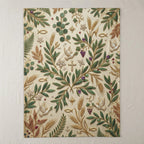 Floral pattern with religious symbols including doves, crosses, and grapes on a textured background.