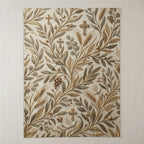 Ornate gold and olive green botanical design with crosses and wheat stalks.