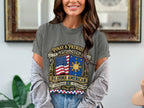 Gray t-shirt with "Pinay & Patriot" and Filipino American Freedom Celebration design.