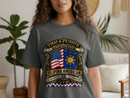 Gray t-shirt with "Pinay & Patriotic Filipina American" design and US and Philippine flags.