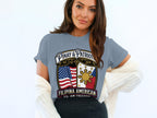 "Pinay & Patriot" t-shirt with US and Philippine flags, "Fil-Am Freedom" text.