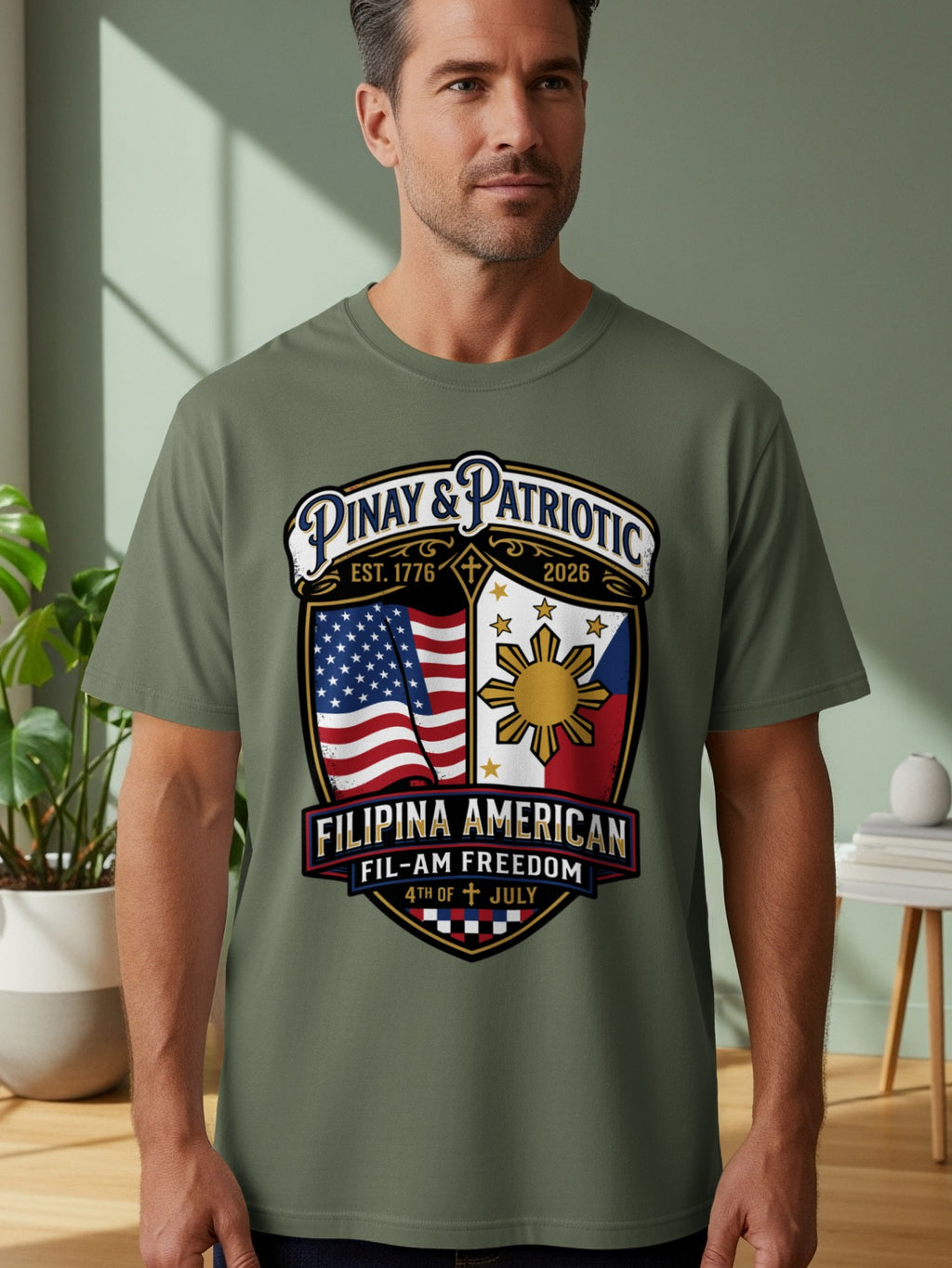 Pinay & Patriotic Filipina American Freedom 4th of July t-shirt.