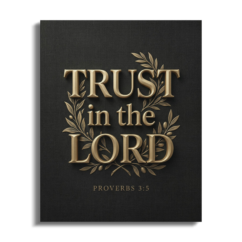 Gold embossed "TRUST in the LORD" with laurel leaves, Proverbs 3:5.