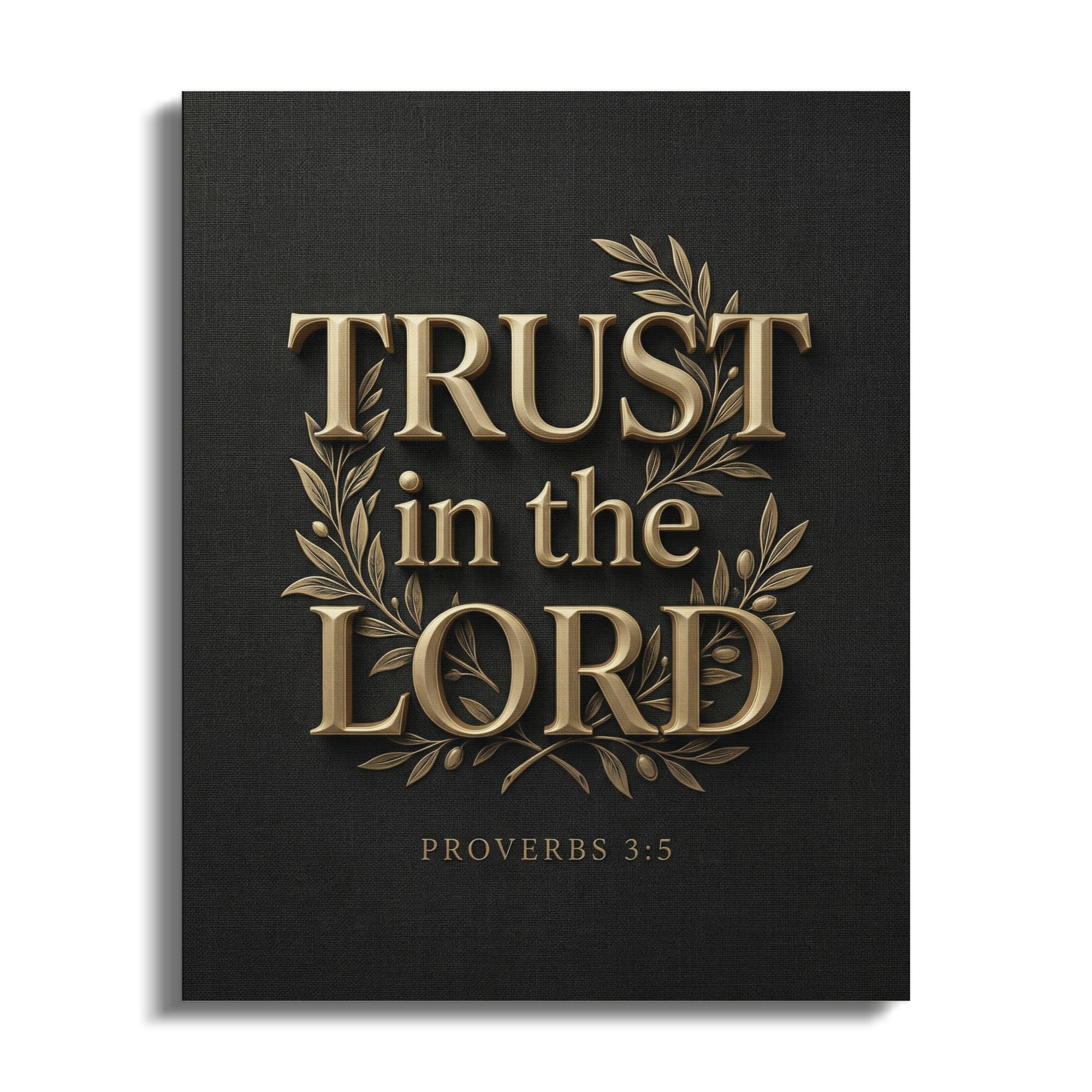 Gold embossed "TRUST in the LORD" with laurel leaves, Proverbs 3:5.