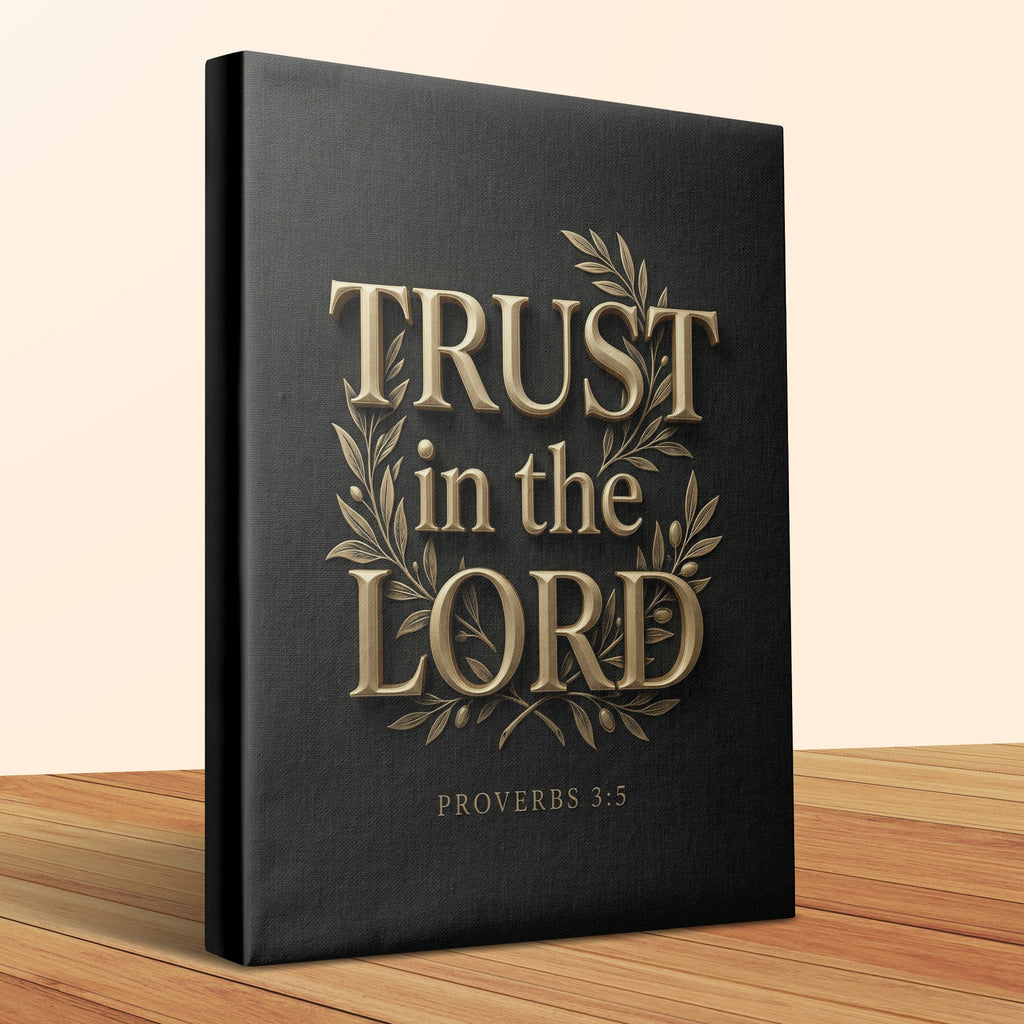 Black book with gold embossed text "TRUST in the LORD PROVERBS 3:5".