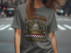 Grey t-shirt with a crest featuring a crown, eagle, and "Soli Deo Gloria USA Est. 1776".