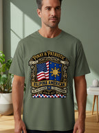 T-shirt with "Pinay & Patriotic" design featuring US flag and sunburst.