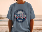 Gray t-shirt with "250" and "United States of America Semiquincentennial Est. 1776" graphic.