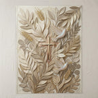 Cross with doves and olive branches, intricate embossed design.