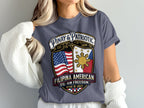 Filipina American shield with US and Philippine flags, "Pinay & Patriotic".