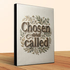 "Chosen and Called" embossed on a canvas book cover with floral accents.