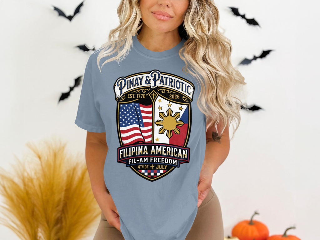 Pinay & Patriotic Filipina American Fil-Am Freedom t-shirt with flags.