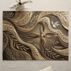 Ornate woven placemat with ornate scrollwork and a dove.