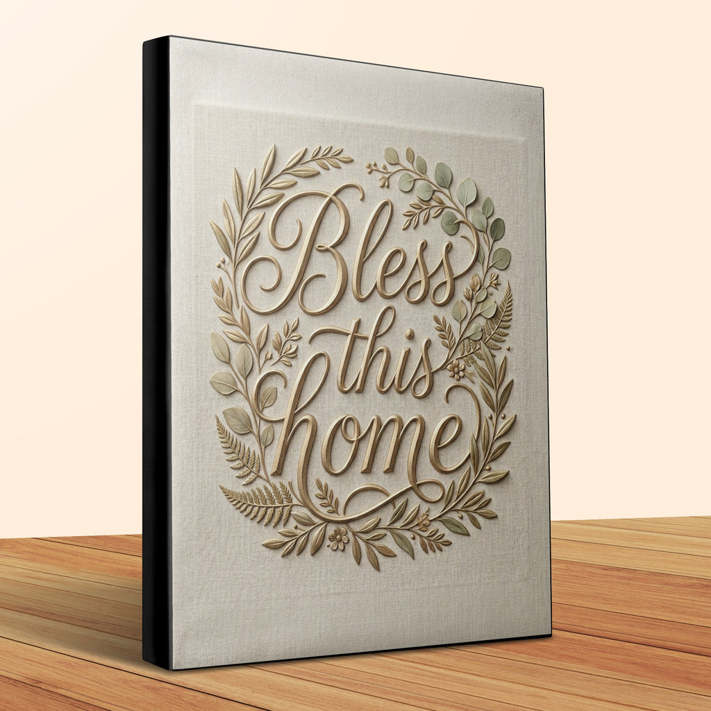 Bless this home decorative wall art with floral wreath.