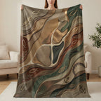 Abstract textured blanket with religious symbols including crosses, fish, and anchors.