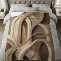 Faux leather arch pattern on a neutral colored blanket draped on a bed.
