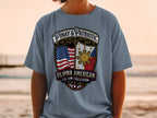 "Pinay & Patriotic" crest with US and Philippine flags, celebrating Filipina American freedom.