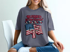 T-shirt with "Blessed is the Nation" text and American flag graphic.