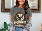 Grey t-shirt with eagle and patriotic design, "We The People... Pray" 2 Chronicles 7:14.