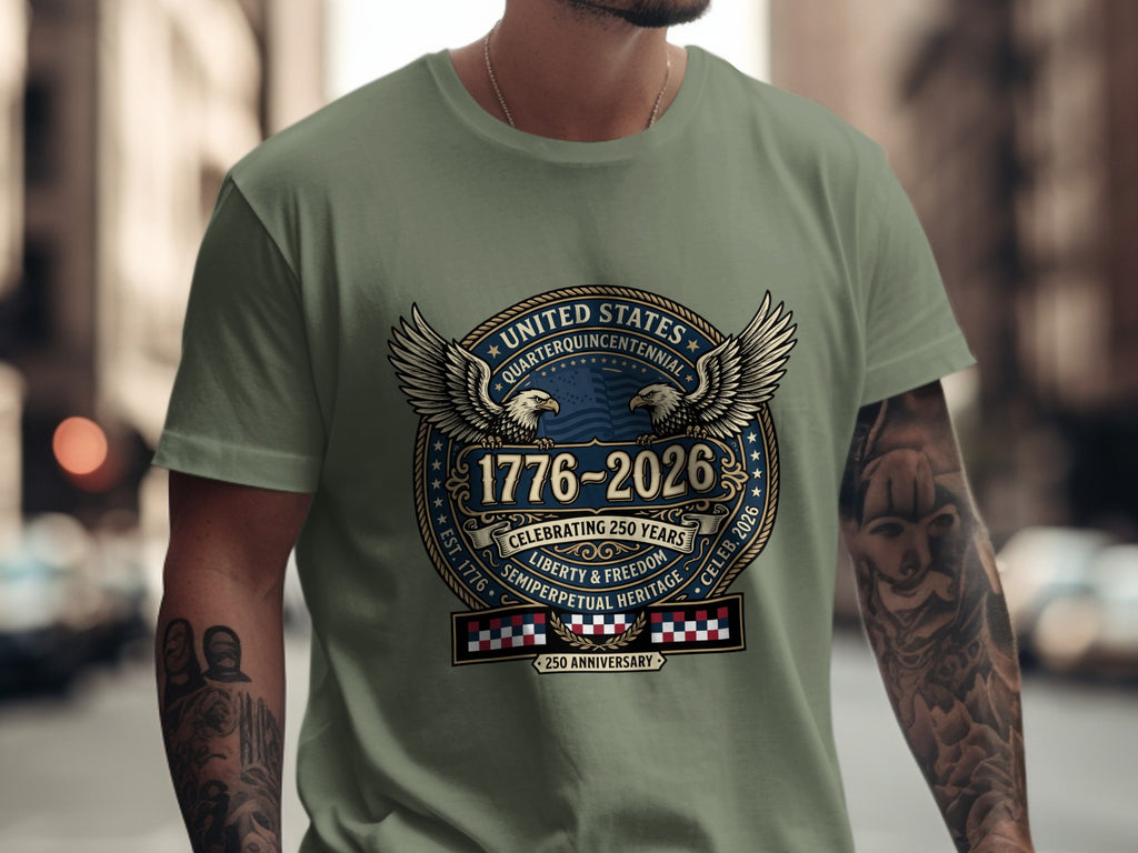 United States Quarter-Quincentennial 1776-2026 shirt design with eagle and stars.