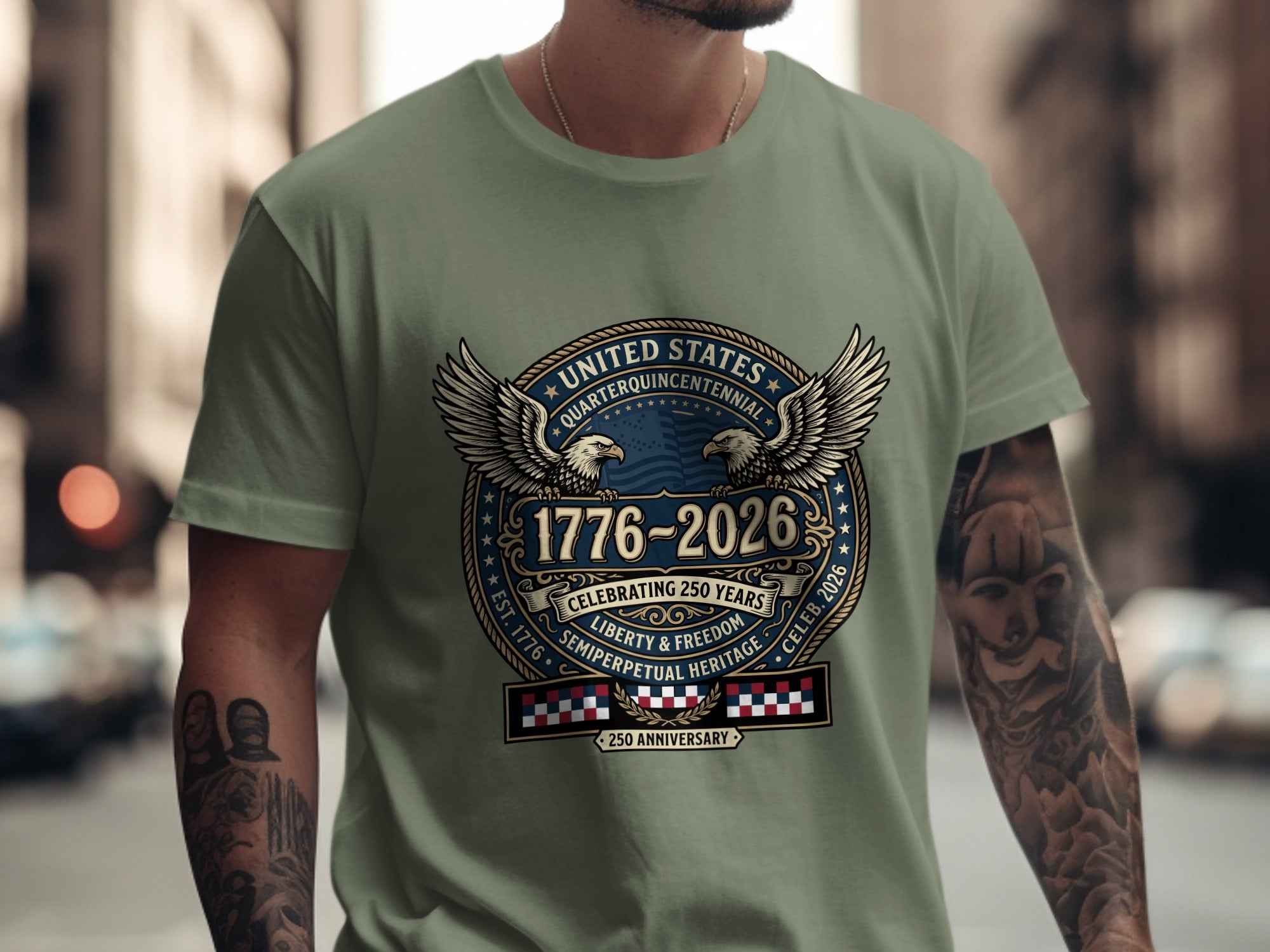 United States Quarter-Quincentennial 1776-2026 shirt design with eagle and stars.
