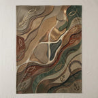 Abstract religious blanket with cross, fish, and anchor motifs.