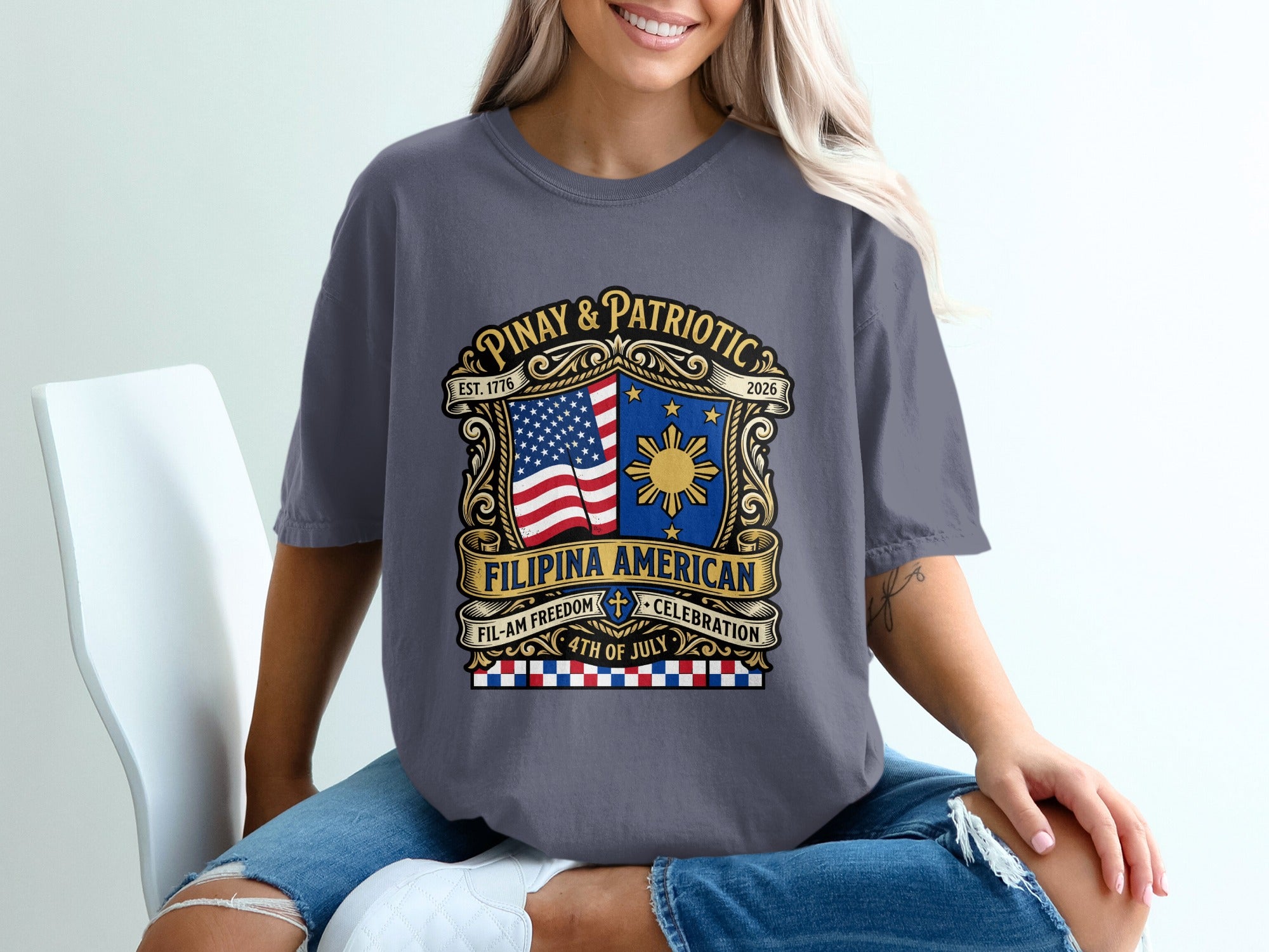 Pinay & Patriotic Filipina American Freedom Celebration t-shirt.