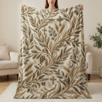 Faux fur blanket with ornate golden botanical and cross pattern.