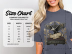 Size chart for Comfort Colors heavyweight adult t-shirt with measurement details.
