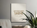 Canvas print with "LET YOUR LIGHT SHINE" and a leafy branch design.