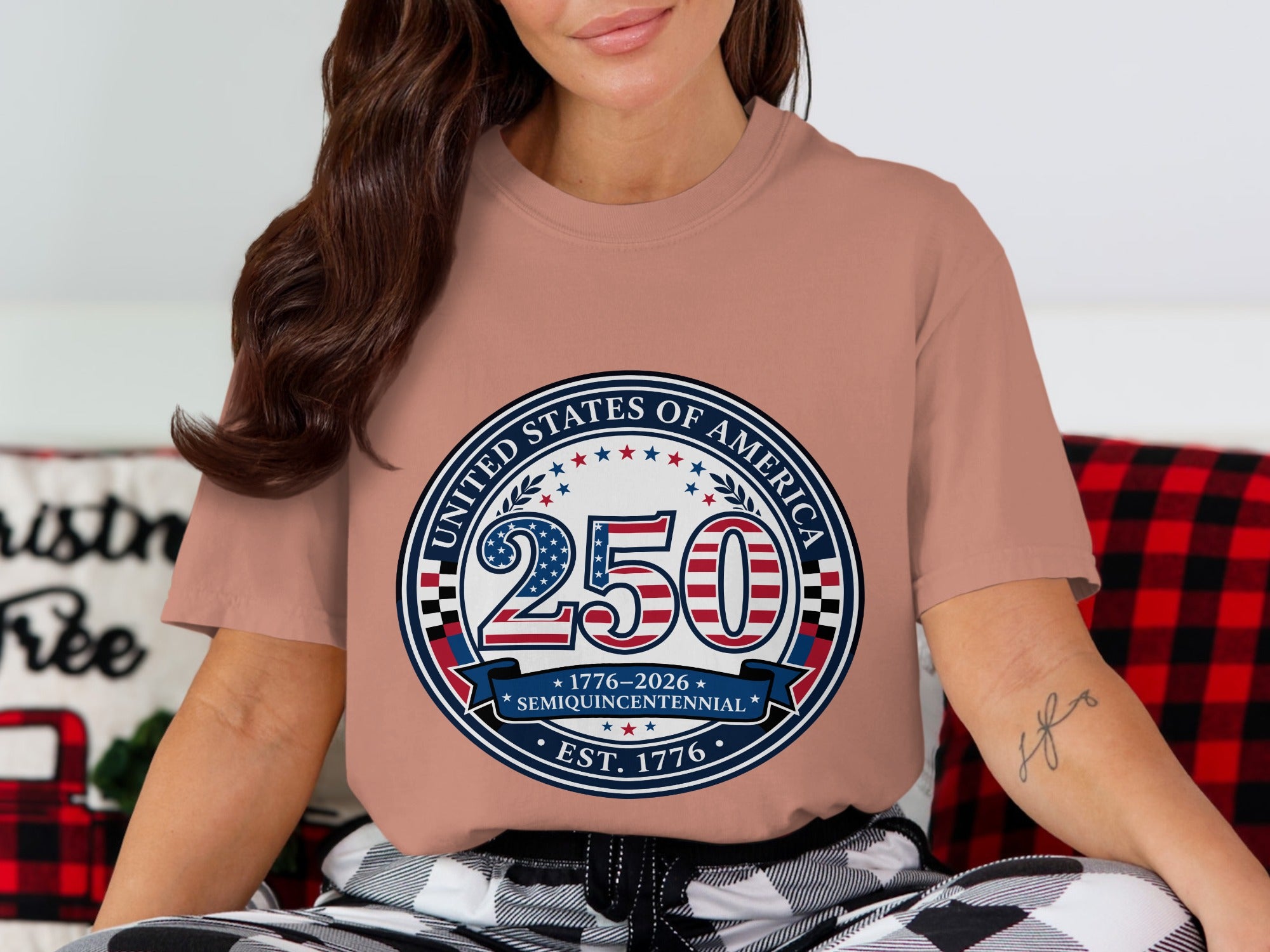 United States of America 250 Semiquincentennial 1776-2026 logo on a shirt.