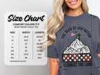 Size chart for Comfort Colors 1717 heavyweight adult tee with graphic.