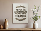 Canvas art with "As for me and my house we will serve the Lord Joshua 24:15".