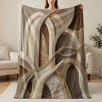 Abstract arched design in brown, beige, and gold with a small cross accent.