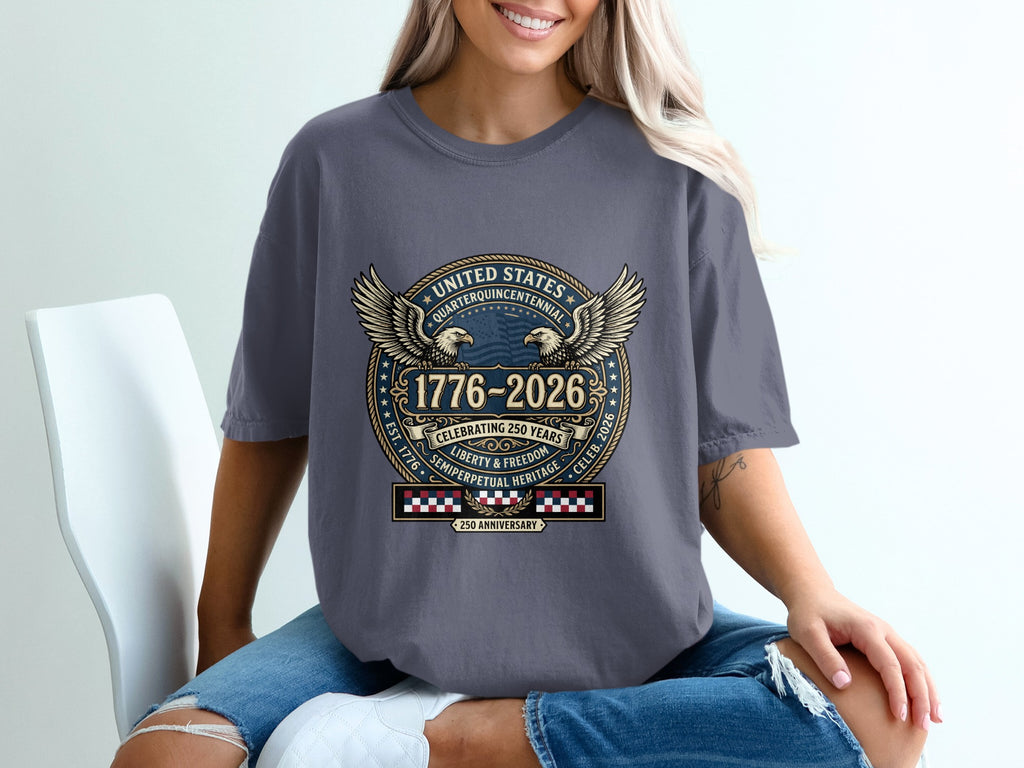 United States Quarter-Quincentennial 1776-2026 celebratory t-shirt.