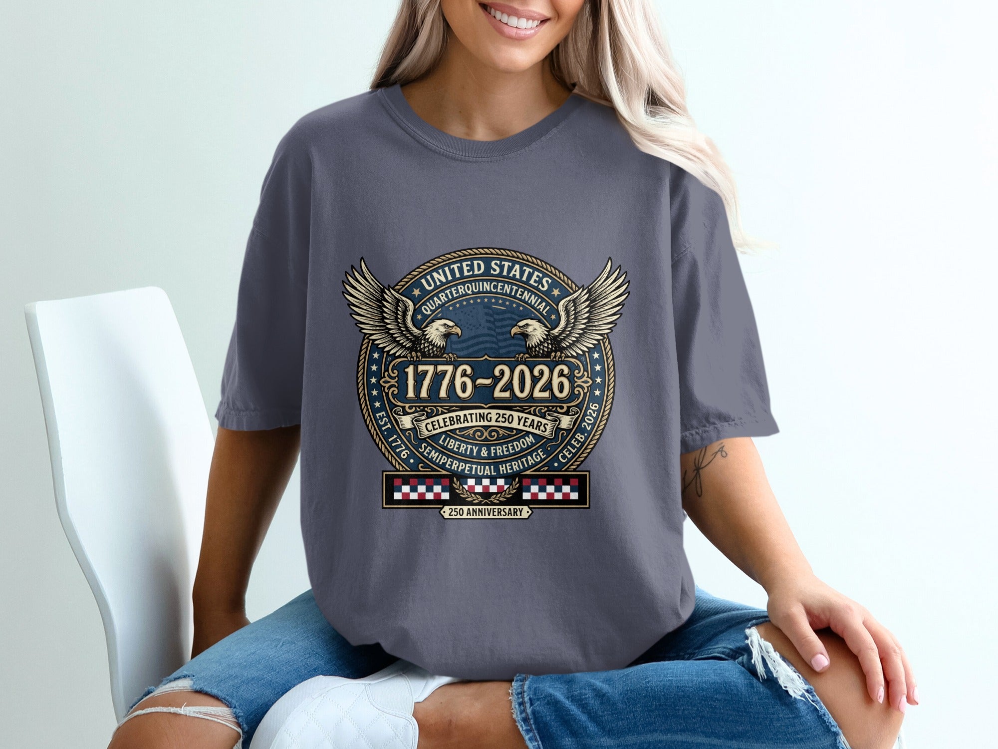 United States Quarter-Quincentennial 1776-2026 celebratory t-shirt.