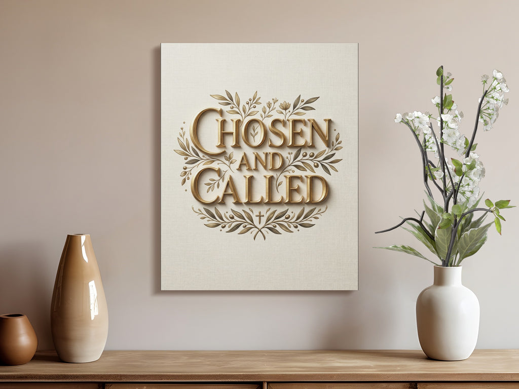 Text art with "Chosen and Called" inscribed within a decorative border.